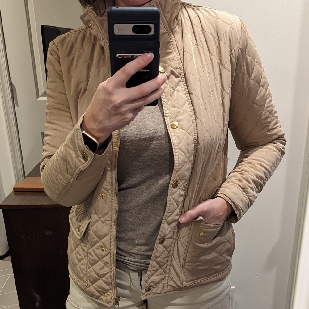 British Khaki Cream Quilted Jacket - Sz Small